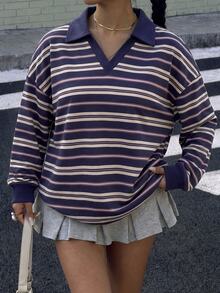 Muchica 女款 Polo 領長袖寬鬆休閒衛衣，厚實面料，適合秋冬穿著 - 彩色 - 查看 5