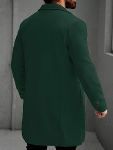 Manfinity Mode 男士純色口袋鈕扣前襟長袖大衣，適合秋冬冬季儀式場合 - 墨綠色 - 查看 2