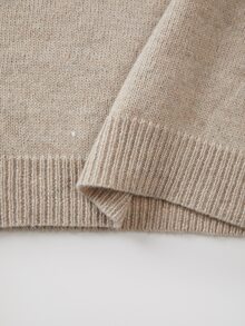 SHEIN Women Crew Neck Raglan Sleeve Knit Pullover, Hollow Out Mesh Knit Sleeve Solid Long Sleeve Slim‑Fit - Camel - View 7