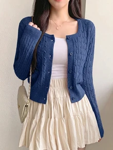 DAZY 女款素色休閒百搭日常穿搭開襟衫 - 藍色 - 查看 6
