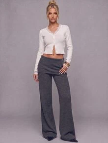Avantive Women's Straight Leg Casual Pants With Pockets And 2 In 1 Design - Dark Grey - View 6