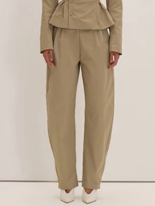 MUSEYN Stone Woven Barrel Leg Pants Versatile Everyday Casual Chic New Season Fall - Khaki - View 2