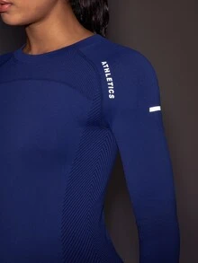 Powerista Women's Minimalist Long Sleeve Top And Shorts Sports Set For Fitness - Navy Blue - View 4