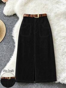 Franclia Women's Solid Color Casual Versatile Daily Wear Pocket Skirt - Black - View 1