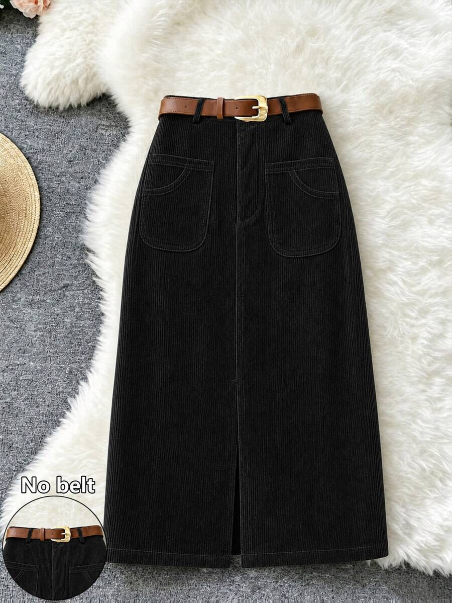 Franclia Women's Solid Color Casual Versatile Daily Wear Pocket Skirt ...