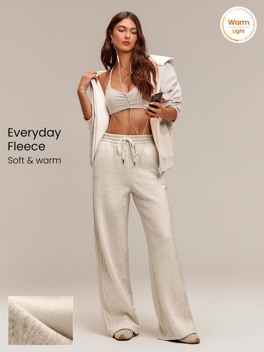 GLOWMODE Everyday Fleece Stay Toasty Soft Warm Lightweight Side Piping Pockets Elastic Waist Drawstring Sweatpants Autumn Winter Daily Casual - Green - View 1