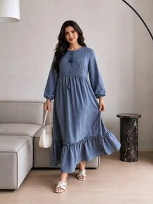 Solavon Plus Size Women's Pleated Casual Daily Summer Dress - Blue - View 5
