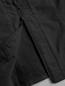 Sweetra Black Lapel Zipper Waist-Cinching Lightweight Commuter Style Blouse - Black - View 5
