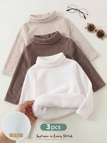 Cozy Pixies 嬰兒男嬰女嬰通用保暖內裡加厚高領長袖針織上衣，秋冬舒適親膚百搭休閒日常時尚可愛，適合秋冬室內外穿著 - 藍色 - 查看 1