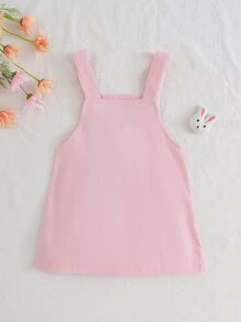SHEIN Kids Cute Woven Ribbed Brown Corduroy Pinafore Autumn Winter Dress, Exquisite Bunny Doll Decor, Fine Workmanship & Exqu - Pink - View 2