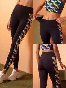 CAJUNI Women's Colorblock Casual Versatile Daily Wear Sports Tight Leggings - Black - View 7