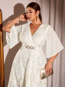 Cravure Plus Size Women's Elegant Vintage Dress, Jacquard Fabric, Autumn/Winter Style, Suitable For Party, Birthday Party, Wedding Season, Evening Event - Apricot - View 6