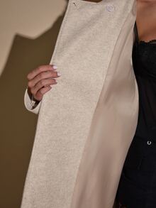 SHEIN BAE Women's Elegant Button High Neck Long Sleeve Overcoat - Apricot - View 8