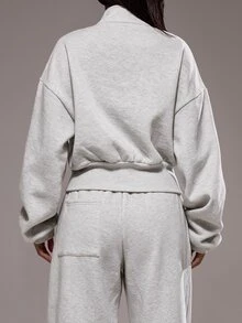 Musera Sport Träningsjacka i fleece med trattkrage och dragkedja, endast jacka, sportig matchande set, aktiv träning, gym, pilates, fitness - Grå - Visa 2
