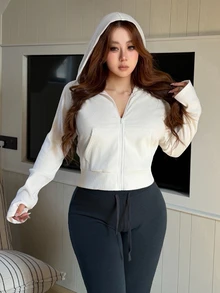 Dazy Plus Korean Style Hooded Sweatshirt Fitted Long Sleeve Spring/Autumn New Sweatshirt Race Day Homewear White Casual Baggy - White - View 7