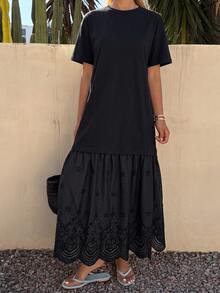 DAZY Women's Round Neck Summer Vacation Style Long Dress - Black - View 4