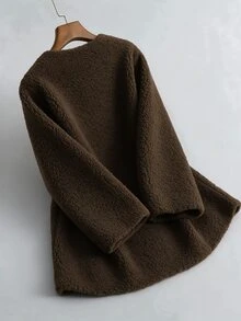 GlowEve CURVE Premium Textured Lamb Fleece Plus Size Faux Fur Women's Coat - Brown - View 2