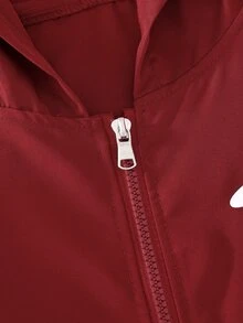 Vacaura American Street Racing Style Line Hooded Jacket, Zipper Hooded Coat, Curved Contrast Stitching Design On Body, Short Loose Fit Flattering And Versatile For All Body Types; Full Zipper Closure For Flexible Styling, Suitable For Daily Wear, Street Style, Spring/Autumn Single Wear, And Early Winter Layering - Burgundy - View 3