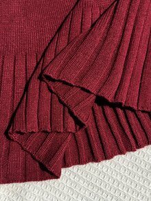 Young Girl Fashion Jacquard Long Sleeve Sweater And Pleated Mini Skirt Set For Outing - Red - View 7