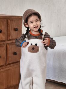 DAZY Infant (Girl) Korean Style Long Sleeve Colorblock Cartoon Jumpsuit - Khaki - View 5