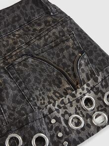ROMWE J-Fashion Y2K Hot Girl Metal Eyelet Low Waist Retro Women's Denim Skirt - Black - View 4