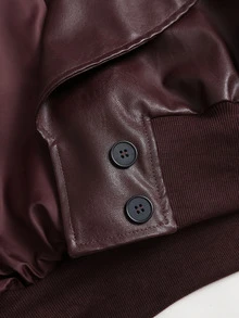 Sweetra Women's PU Leather Short Waist Long Sleeve Jacket - Burgundy - View 3