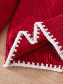 SHEIN Cardigan Rajut Leher V Motif Pita Lucu untuk Bayi Perempuan Warna Merah, Cocok untuk Musim Gugur/Dingin, Cocok untuk Liburan, Natal, Sweater, Gaya Musim Gugur Terbaru - MultiWarna - View 7