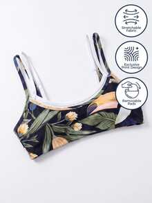 CAJUNI Women's Tropical Plant Print Everyday Fitness Sports Bra - Multicolor - View 3