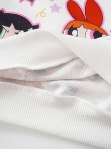 THE POWERPUFF GIRLS X SHEIN Young Girl Cartoon Pattern Casual Daily Long Sleeve Sweatshirt - White - View 8