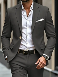 Manfinity Mode Men's Plus Size Business Style Lapel Blazer And Trousers Set - Grey - View 1