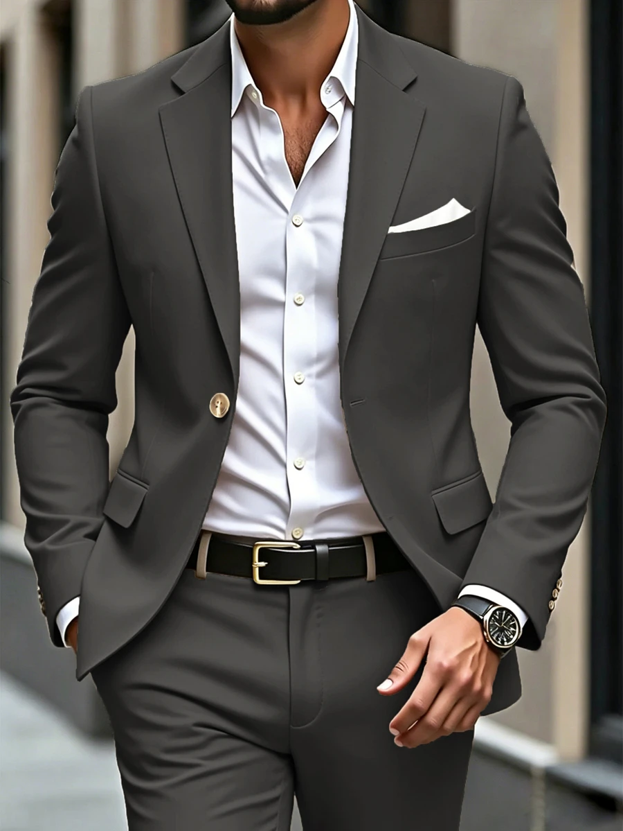 Manfinity Mode Men's Plus Size Business Style Lapel Blazer And Trousers Set - Grey - View 1
