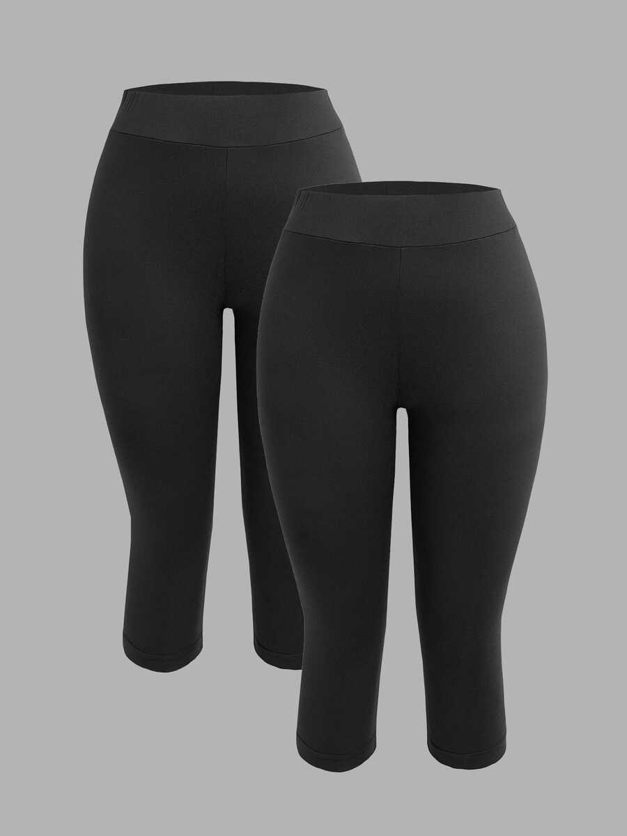 SHEIN EZwear 2pcs Plus Size Casual Leggings - Black - View 1