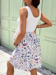 SHEIN 孕婦花卉印花哺乳休閒日常夏季洋裝 - 白色 - 查看 2