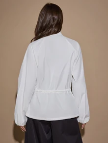 SHEIN BAE جاكيت نسائي أنيق بأزرار على شكل ضفدع وخصر مشدود وأكمام طويلة - لون مشمشي - مشاهدة 2