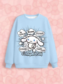 HELLO KITTY AND FRIENDS | SHEIN Tween Girl Letter Cartoon Print Crew Neck Long Sleeve Casual Sweatshirt - White - View 4