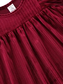 Baby Girl Autumn/Winter Christmas Burgundy Korean Fleece Round Neck Ruffle Long Sleeve Waist-Cinching Dress, Versatile And Comfortable - Burgundy - View 4