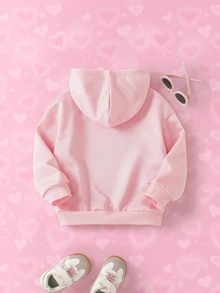 THE POWERPUFF GIRLS X SHEIN Young Girl Long Sleeve Casual Loose Hooded Sweatshirt - Pink - View 2