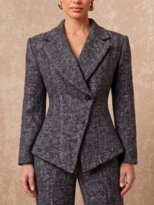 Lumalex Winter Fall Structured Shoulder Padded Waist-Cinching Long Sleeve Women's Blazer Dawn-To-Gala Elegant Poised Let Your Beauty Shine - Dark Grey - View 3