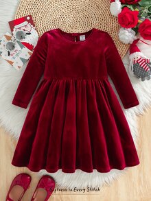 SHEIN Young Girls Christmas Dress, Kids Parent-Child Matching Style - Red - View 3