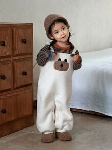 DAZY Infant (Girl) Korean Style Long Sleeve Colorblock Cartoon Jumpsuit - Khaki - View 3