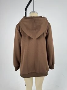 SHEIN Solid Color Long Sleeve 3-In-1 Maternity Jacket For Home Pregnancy Vacation, Autumn/Winter Brown Dressy Baggy - Coffee Brown - View 11