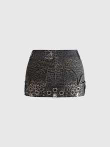 ROMWE J-Fashion Y2K Hot Girl Metal Eyelet Low Waist Retro Women's Denim Skirt - Black - View 2