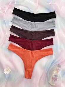 SHEIN 5pcs Soft & Comfortable Thong Panties Set - Multicolor - View 4