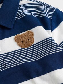 Cozy Pixies 新生兒熊圖案對比色 Polo 領長袖運動衫與長褲套裝 - 彩色 - 查看 4