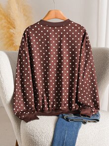 CosyJoli Women's Polka Dot Casual Long Sleeve Sweatshirt For Daily Wear - Burgundy - View 2