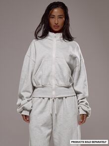 Musera Sport Träningsjacka i fleece med trattkrage och dragkedja, endast jacka, sportig matchande set, aktiv träning, gym, pilates, fitness - Grå - Visa 1