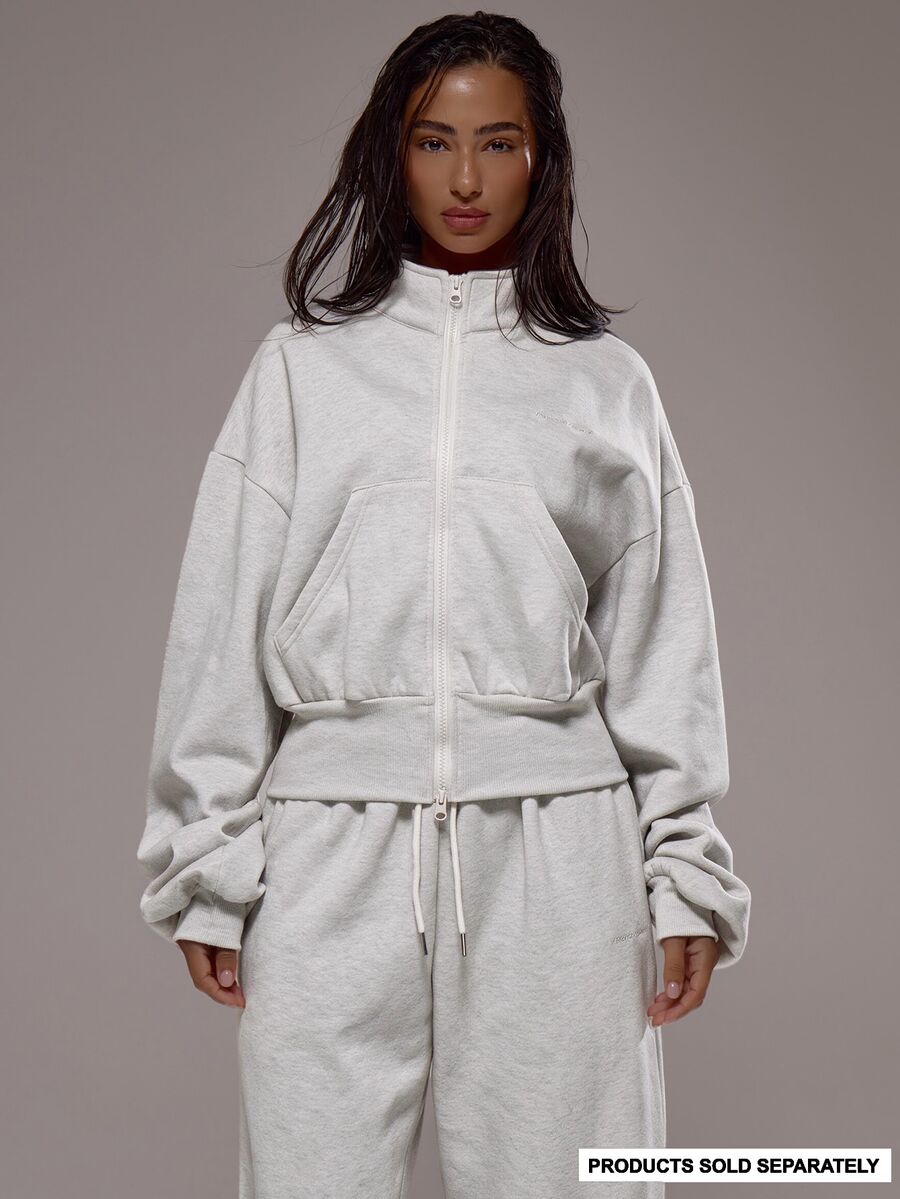 Musera Sport Träningsjacka i fleece med trattkrage och dragkedja, endast jacka, sportig matchande set, aktiv träning, gym, pilates, fitness - Grå - Visa 1