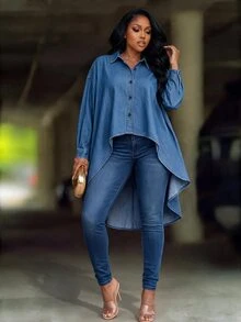 Slaydiva Women's Single-Breasted Casual Daily Denim Jacket - Blue - View 1