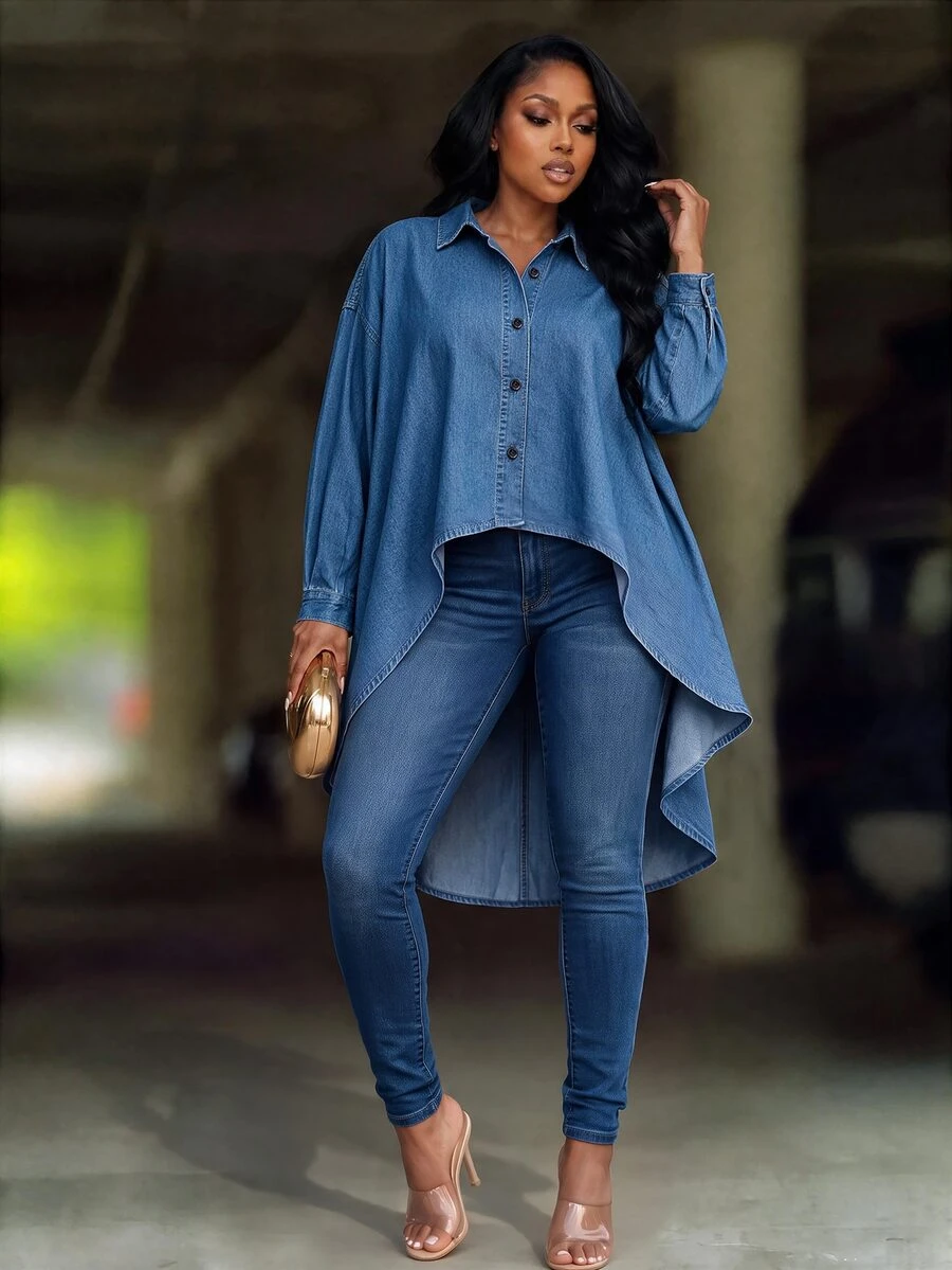 Slaydiva Women's Single-Breasted Casual Daily Denim Jacket - Blue - View 1