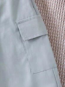 SHEIN 中性嬰兒男/女嬰 100%純棉休閒百搭白色長褲工裝褲，男嬰下身褲，嬰兒褲，Squishy - 灰色 - 查看 3